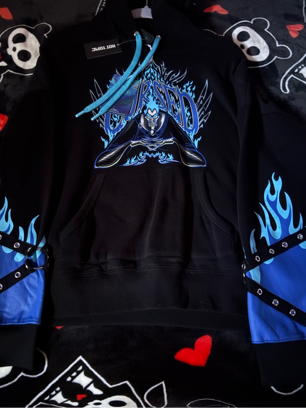 Hot Topic Disney villains Black Hoodie with Blue Flame Graphic